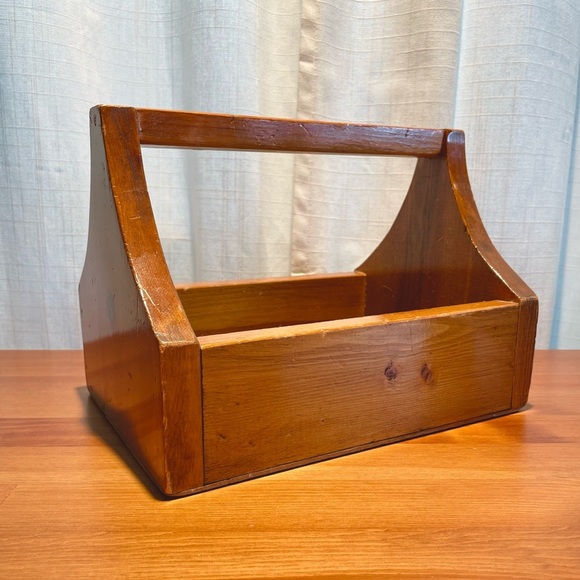 VTG Wood Craft Caddy Tool Box with Handle Decorative Plant Display Hobby Holder - Picture 5 of 16